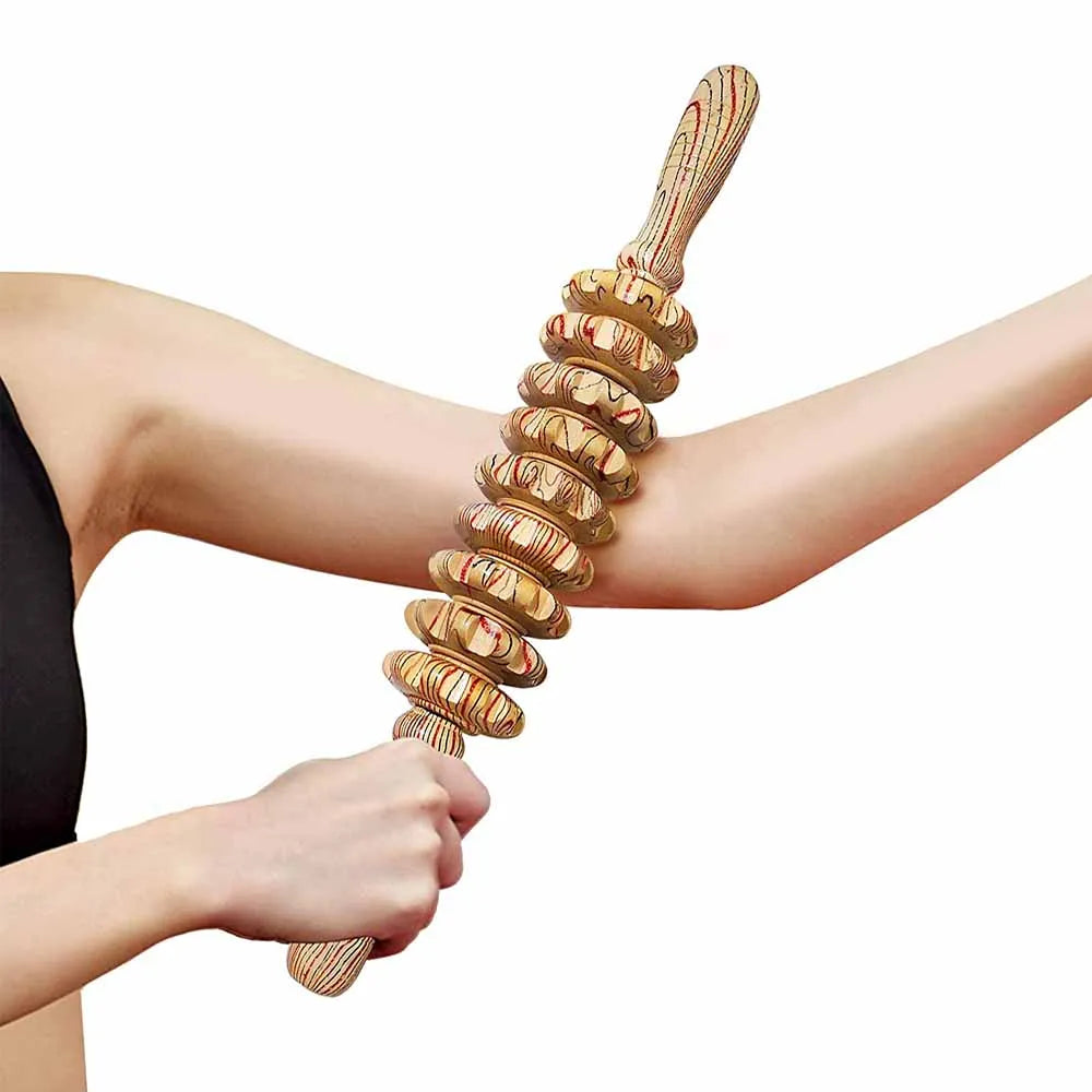 9 Rollers Wooden Massager Handheld Roller Stick, Massage Tools for Anti-cellulite, Body Muscle Pain Relief