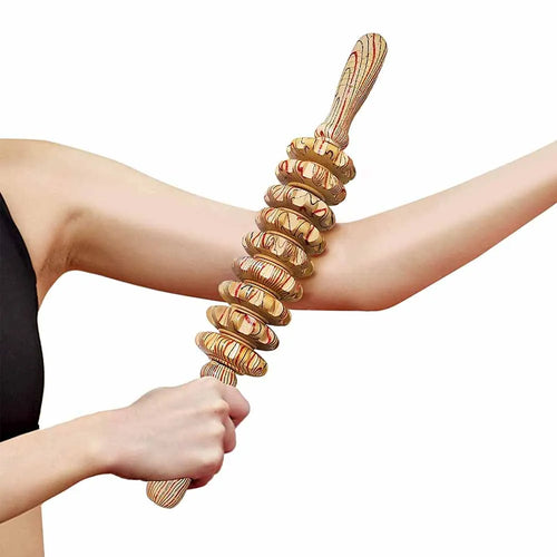 9 Rollers Wooden Massager Handheld Roller Stick, Massage Tools for Anti-cellulite, Body Muscle Pain Relief