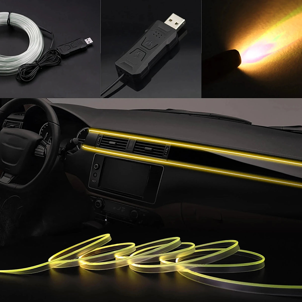Car Interior Ambient LED Light Strip Invisible USB Fiber Optic Atmosphere Lamp Support APP Control