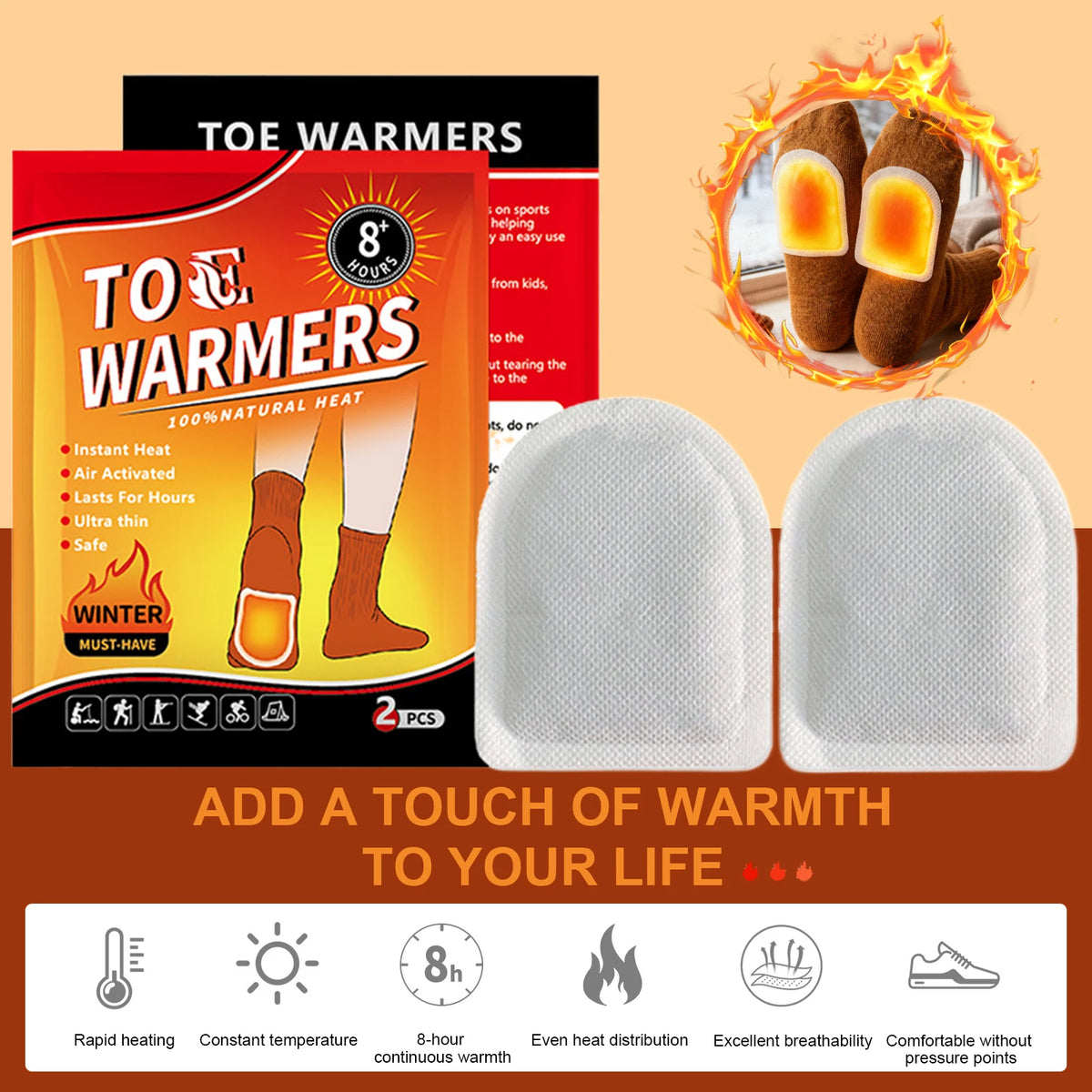 Heat Packs Hand Warmers Self-heating Foot Warmer Patch for Hiking Skiing Camping & Cold Activities
