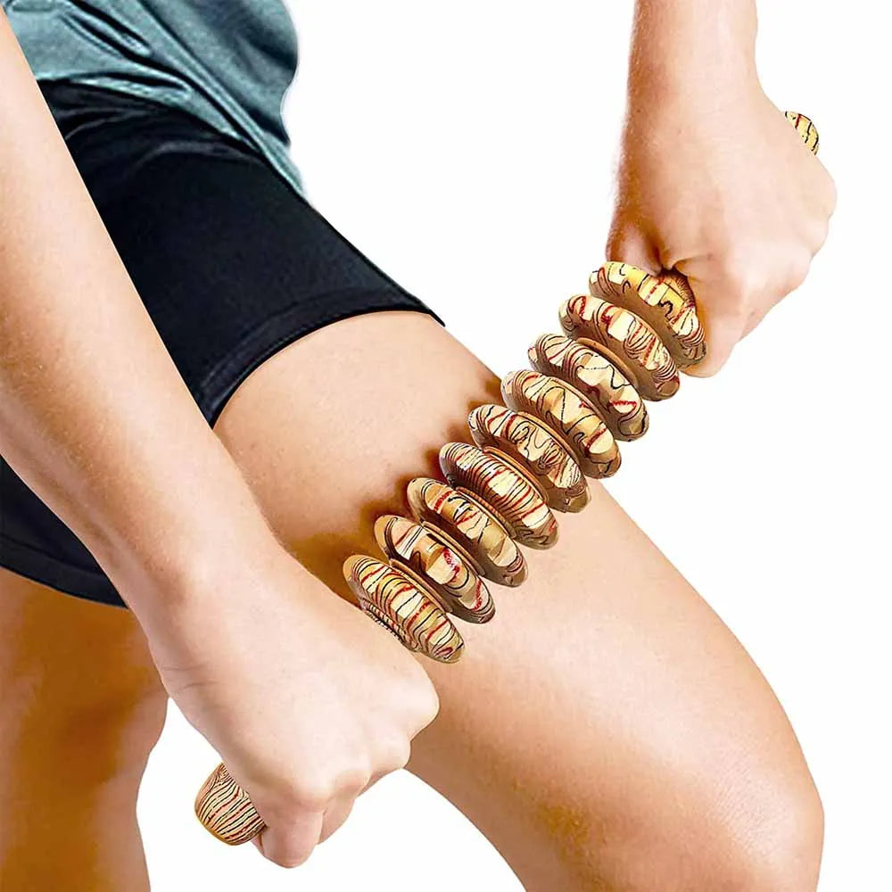 9 Rollers Wooden Massager Handheld Roller Stick, Massage Tools for Anti-cellulite, Body Muscle Pain Relief