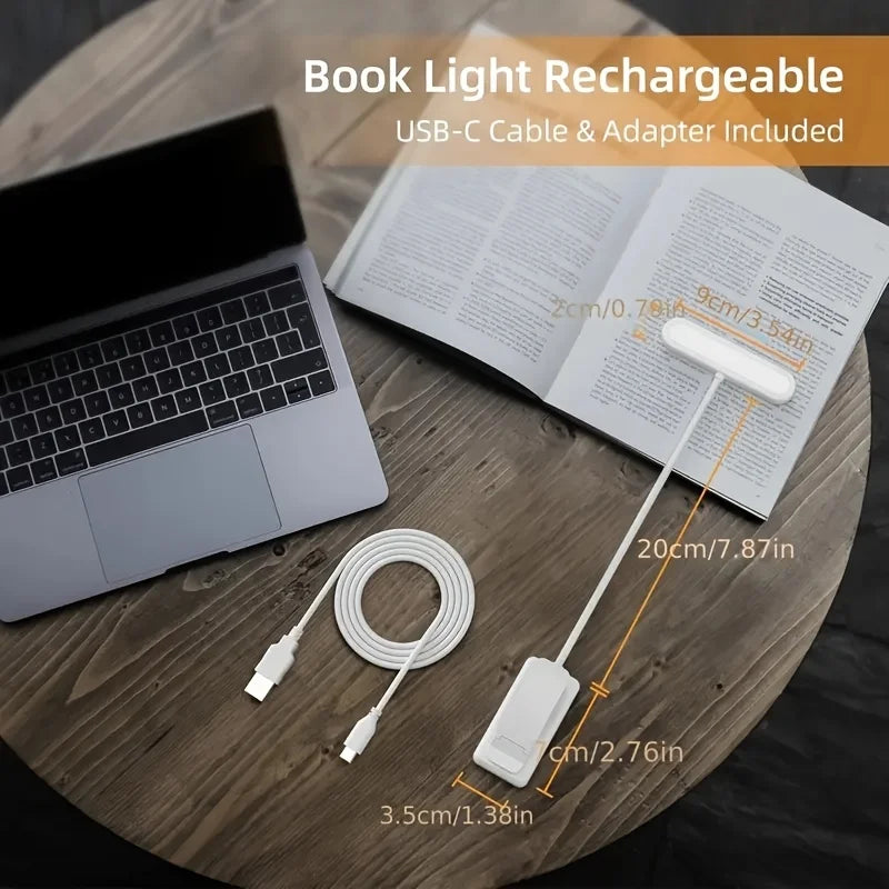 USB Rechargeable Book Light 3 Color Adjustable LED Reading Lamp with Clamp Eye-Care Night Light for Bed, Study Desk