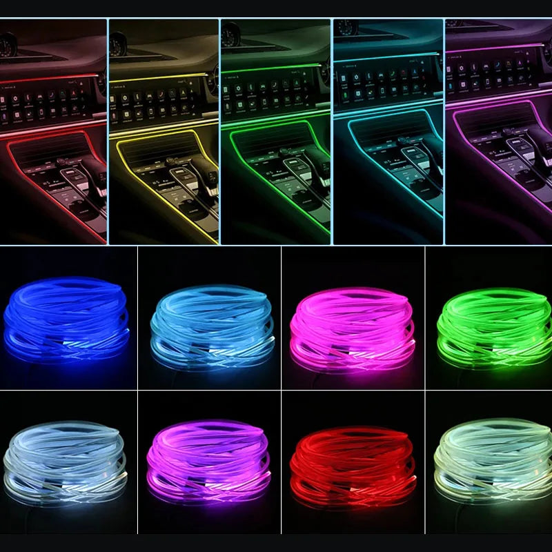 Car Interior Ambient LED Light Strip Invisible USB Fiber Optic Atmosphere Lamp Support APP Control