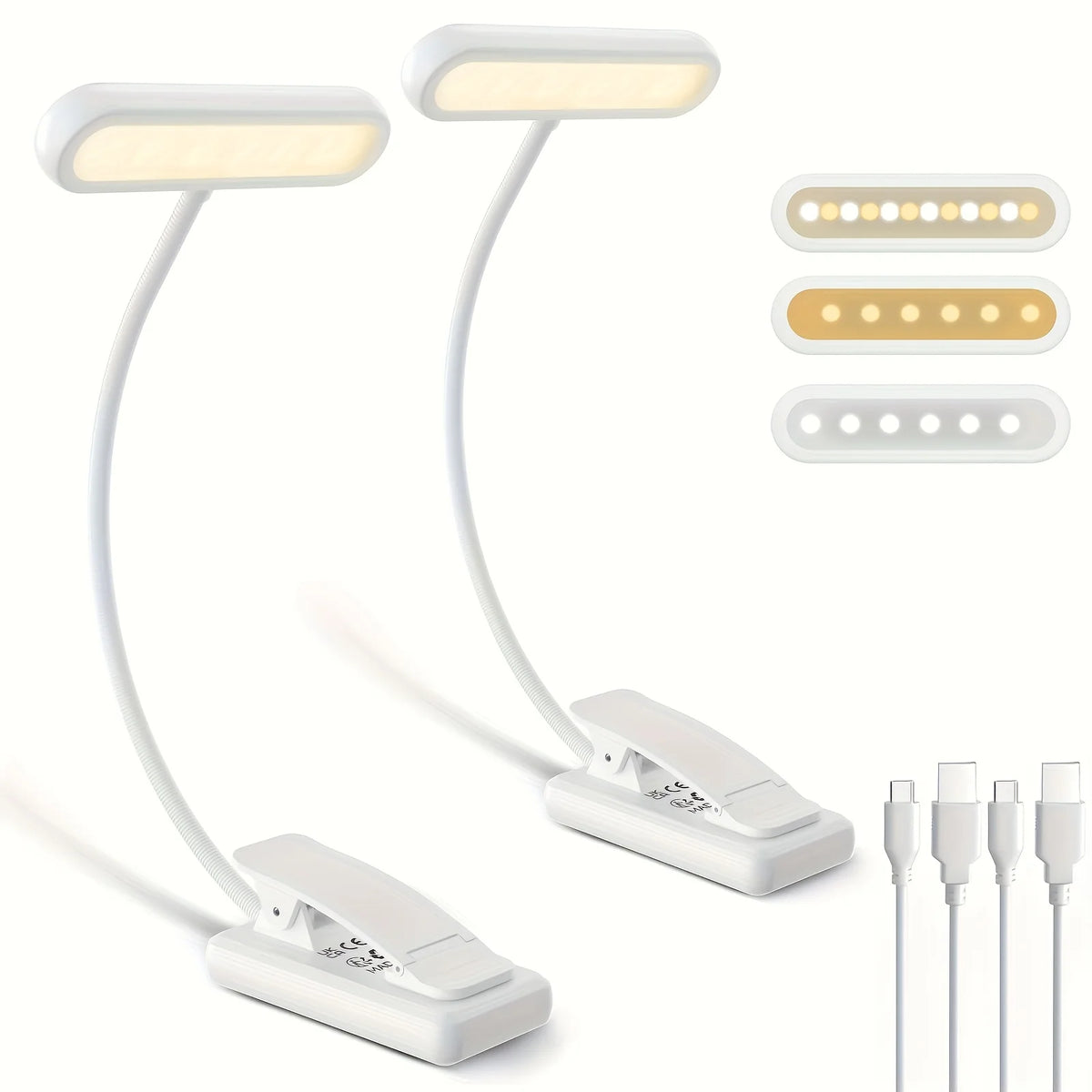 USB Rechargeable Book Light 3 Color Adjustable LED Reading Lamp with Clamp Eye-Care Night Light for Bed, Study Desk