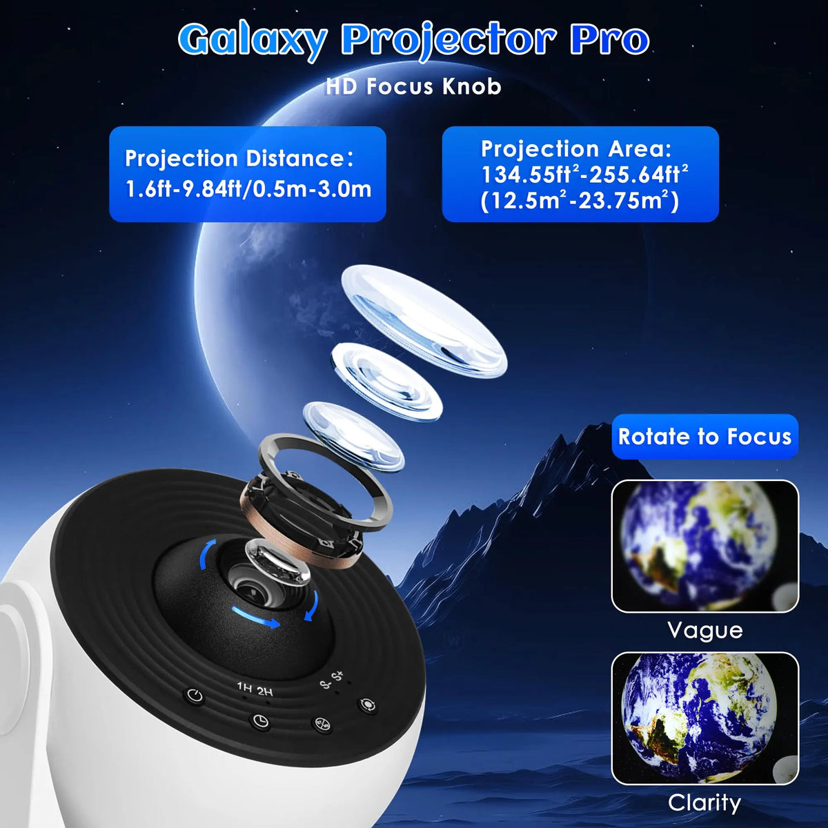 Galaxy Projector for Bedroom Pro Version Star Projector Galaxy Light Planetarium Projector with Timer White Noise 360 ° Rotation Bluetooth Remote Control