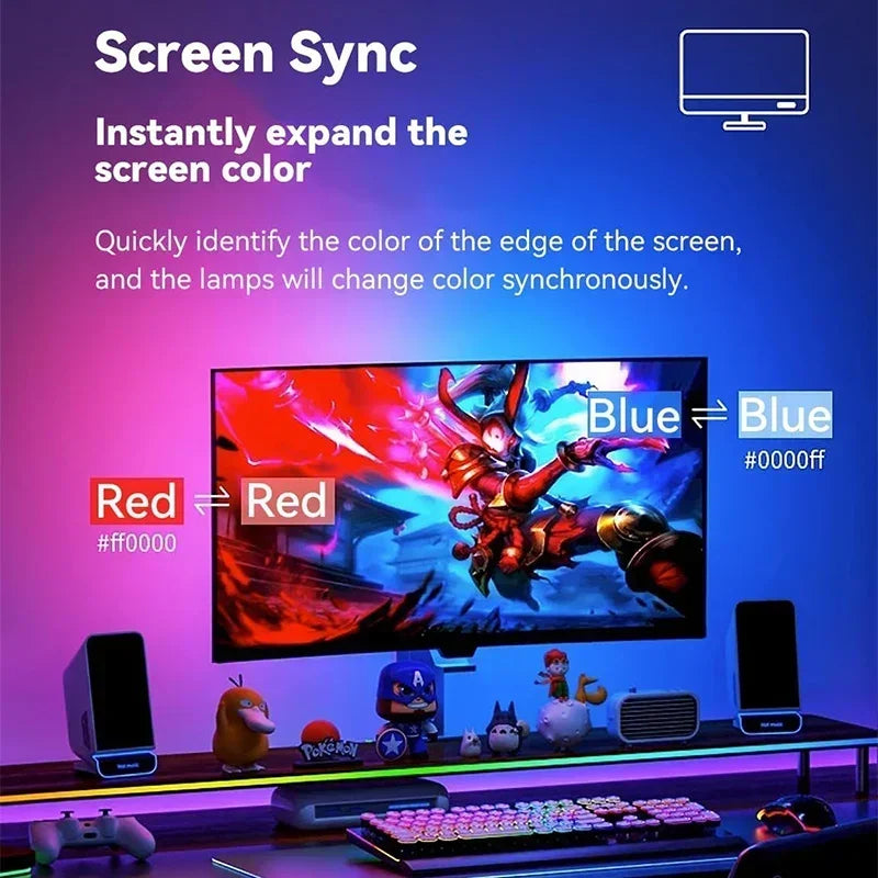 Smart Ambient PC Display Sync Computer Monitor Backlight LED Strip Light RGB Color DIY Game Holiday Atmosphere Decor Lamp for gamer..