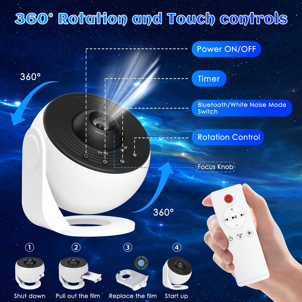 Galaxy Projector for Bedroom Pro Version Star Projector Galaxy Light Planetarium Projector with Timer White Noise 360 ° Rotation Bluetooth Remote Control