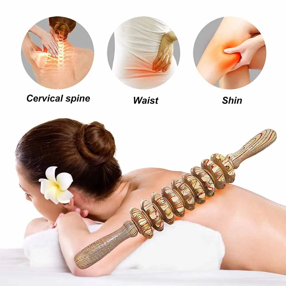 9 Rollers Wooden Massager Handheld Roller Stick, Massage Tools for Anti-cellulite, Body Muscle Pain Relief