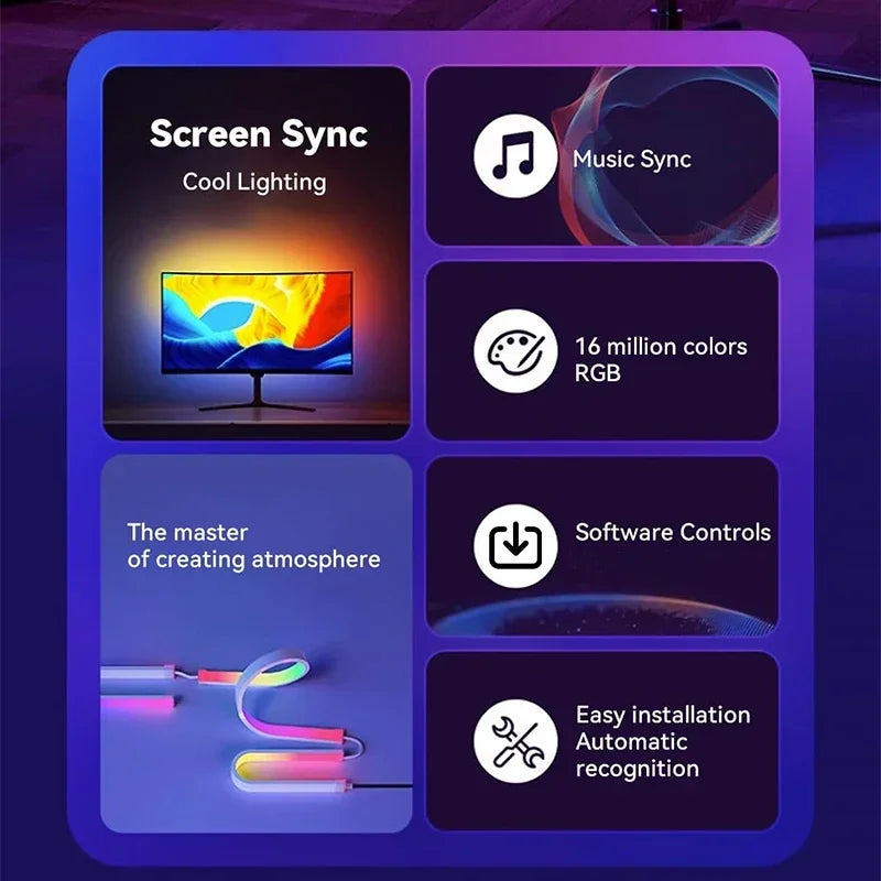 Smart Ambient PC Display Sync Computer Monitor Backlight LED Strip Light RGB Color DIY Game Holiday Atmosphere Decor Lamp for gamer..