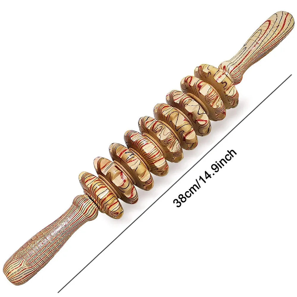 9 Rollers Wooden Massager Handheld Roller Stick, Massage Tools for Anti-cellulite, Body Muscle Pain Relief