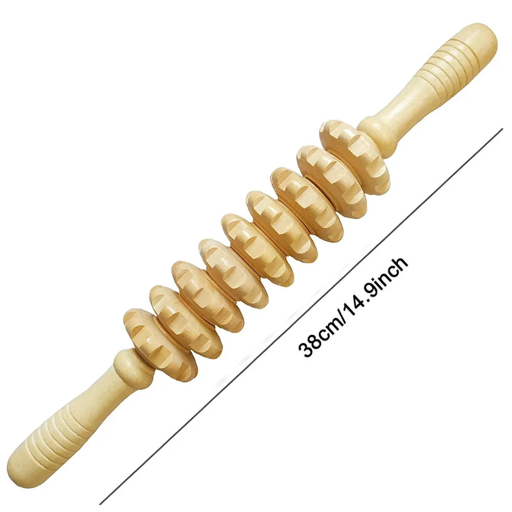 9 Rollers Wooden Massager Handheld Roller Stick, Massage Tools for Anti-cellulite, Body Muscle Pain Relief