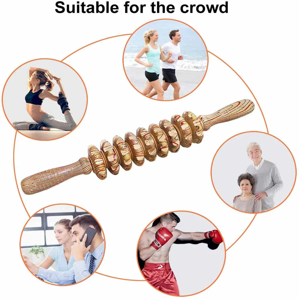 9 Rollers Wooden Massager Handheld Roller Stick, Massage Tools for Anti-cellulite, Body Muscle Pain Relief