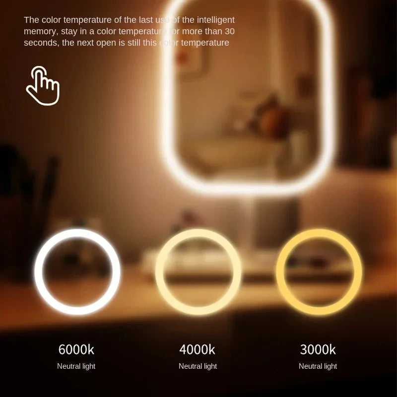 3 Colors Dimmable Lights Rechargeable LED Vanity Mirror - Touch Control Portable Cosmetic Mirror for Home Travel