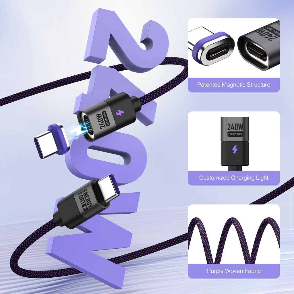 240W Magnetic Charging Cable PD3.1 5A Fast Charging USB C Cable Magnetic Phone Charger Cord for iPhone 17 Pro Max Samsung Xiaomi