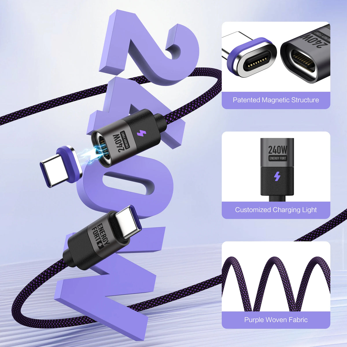 240W Magnetic Charging Cable PD3.1 5A Fast Charging USB C Cable Magnetic Phone Charger Cord for iPhone 17 Pro Max Samsung Xiaomi