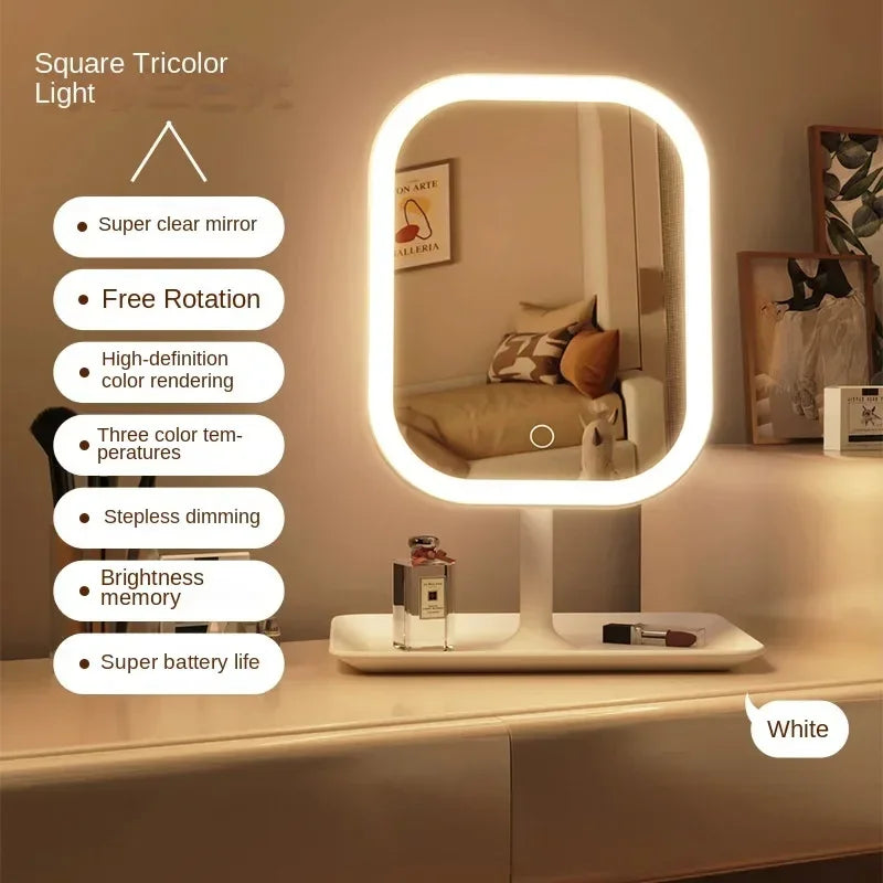 3 Colors Dimmable Lights Rechargeable LED Vanity Mirror - Touch Control Portable Cosmetic Mirror for Home Travel